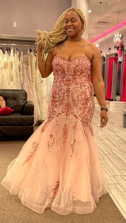 MoriLee Rose Gold Size 16 Strapless Floor Length Ball gown on Queenly