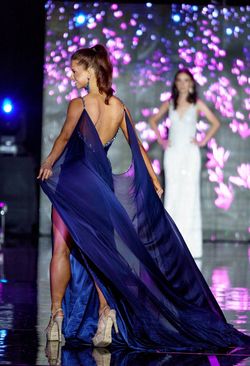 Jovani Blue Size 2 Custom Velvet Plunge Cape Prom Side slit Dress on Queenly