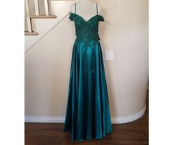 Style Teal Green Beaded Sweetheart Neck Satin A-line Gown Bicici & Coty Green Size 6 A-line Sweetheart Bicici And Coty Side Slit Ball gown on Queenly