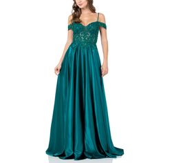 Style Teal Green Beaded Sweetheart Neck Satin A-line Gown Bicici & Coty Green Size 6 A-line Sweetheart Bicici And Coty Side Slit Ball gown on Queenly