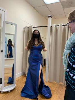 Jovani Blue Size 8 Floor Length Backless Mermaid Dress on Queenly