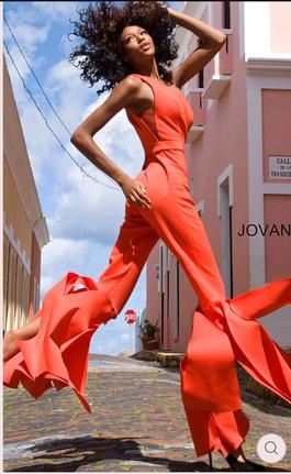 Jovani Orange Flare Lag Jumpsuit Orange Size 6 Floor Length Flare Jumpsuit Dress on Queenly