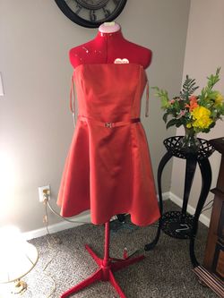 Michaelangelo Orange Size 14 Party Midi $300 Belt Cocktail Dress on Queenly