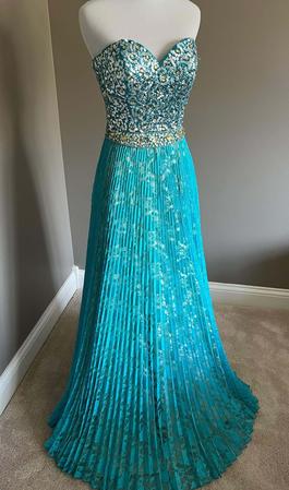 Sherri Hill Blue Size 4 Sequined Turquoise Prom A-line Dress on Queenly