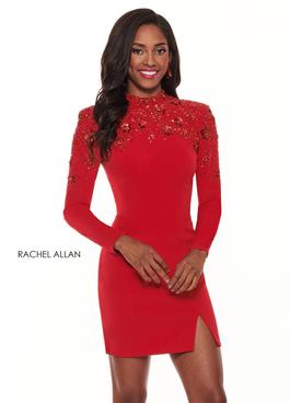 Rachel Allan Red Size 8 Midi Beaded Top Cocktail Dress on Queenly