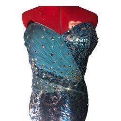 Milano Formals Blue Size 14 Sequin $300 Cocktail Dress on Queenly