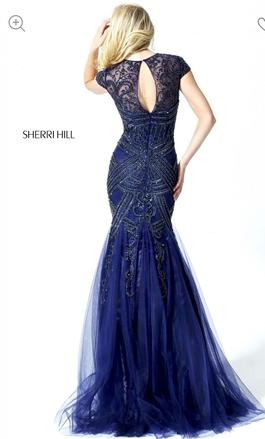 Sherri Hill Black Size 12 Plus Size Navy Blue Embroidery A-line Dress on Queenly