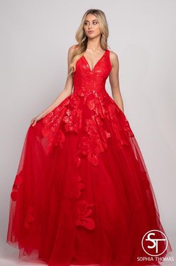 Style 2115 Sophia Thomas Red Size 4 Floor Length Tall Height Ball gown on Queenly