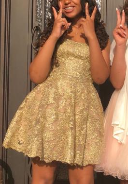 Sherri Hill Gold Size 2 Spaghetti Strap Cut Out Homecoming $300 A-line Dress on Queenly
