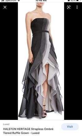 Halston Heritage Strapless Ombr Tiered Ruffle Gown Black Size 12 Belt Floor Length Sorority Formal 50 Off Ball gown on Queenly