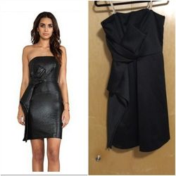 Halston Heritage Black Size 8 Strapless Shiny Mini Party Cocktail Dress on Queenly