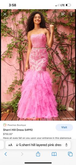 SHERRI HILL Hot Pink Size 2 Belt Ruffles Floor Length Mermaid Dress on Queenly