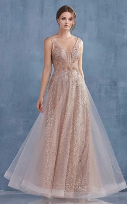 Style A0680 Andrea & Leo Couture Pink Size 8 Prom Jewelled Rose Gold Sheer A-line Dress on Queenly
