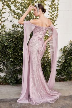 Style A1075 Andrea & Leo Couture Pink Size 14 Cape Mermaid Dress on Queenly