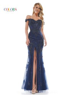 Style J131 Colors Blue Size 6 Navy Pageant Side slit Dress on Queenly