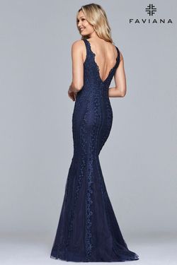 Style S8089 Faviana Navy Blue Size 12 Floor Length Mermaid Dress on Queenly