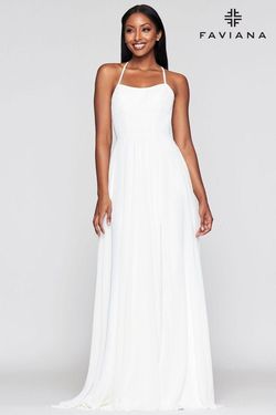 Style S10233 Faviana White Size 14 Floor Length Halter A-line Dress on Queenly
