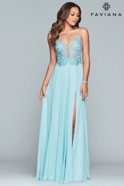 Style S10228 Faviana Blue Size 14 Floor Length Plus Size Tall Height Side slit Dress on Queenly