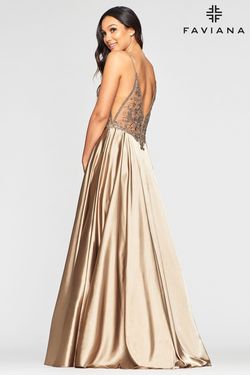 Style S10401 Faviana Nude Size 2 Sheer Tall Height V Neck Lace Side slit Dress on Queenly