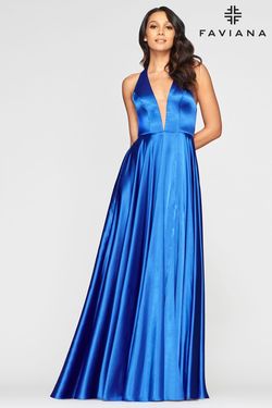 Style S10403 Faviana Blue Size 0 Tall Height Black Tie Side slit Dress on Queenly