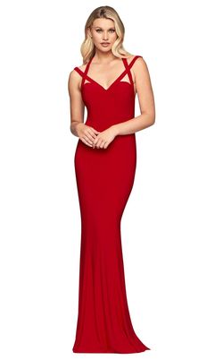 Style S10417 Faviana Red Size 2 Tall Height Black Tie Straight Dress on Queenly