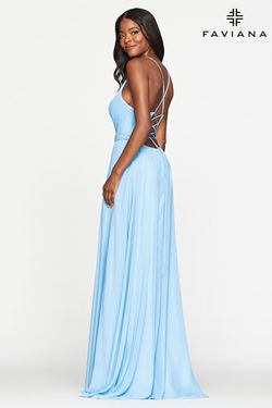 Style S10435 Faviana Blue Size 4 Bridesmaid Tall Height Black Tie Straight Dress on Queenly