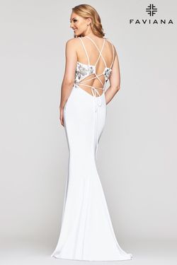Style S10475 Faviana White Size 4 Floor Length Ivory $300 Straight Dress on Queenly