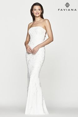 Style S10507 Faviana White Size 12 Floor Length Plus Size Ivory Straight Dress on Queenly