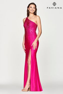 Style S10632 Faviana Pink Size 6 Fitted Side slit Dress on Queenly