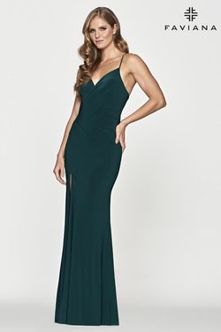 Style S10685 Faviana Blue Size 6 Black Tie Tall Height Side Slit Straight Dress on Queenly