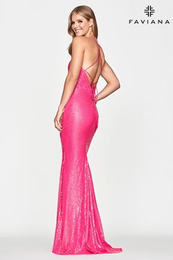 Style S10637 Faviana Hot Pink Size 4 Sequined Straight Dress on Queenly