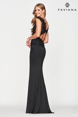 Style S10674 Faviana Black  Size 8 Tall Height Jersey Straight Dress on Queenly