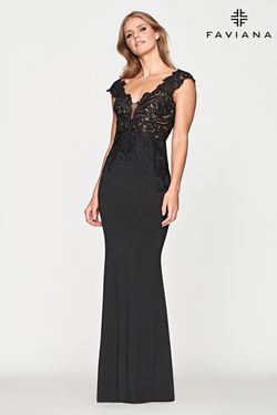 Style S10674 Faviana Black Tie Size 8 Sleeves Backless Straight Dress on Queenly