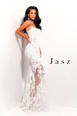 Style 7357 Jasz Couture White Size 6 Strapless Pageant Straight Dress on Queenly