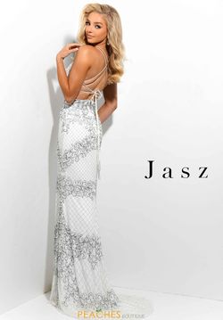 Style 7332 Jasz Couture White Size 2 Tall Height Jewelled Sequin Straight Dress on Queenly