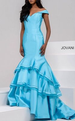 Style 31100 Jovani Blue Size 14 Plus Size Floor Length Pageant Mermaid Dress on Queenly