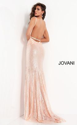 Style 1012 Jovani Pink Size 6 V Neck Floral Floor Length Side slit Dress on Queenly