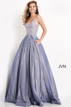Style JVN2206 Jovani Silver Size 6 Tall Height Floor Length Shiny Ball gown on Queenly