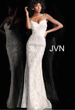 Style JVN65529 Jovani White Size 4 V Neck Tall Height Fitted Straight Dress on Queenly