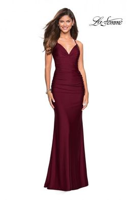 Style 27501 La Femme Red Size 6 Military Floor Length Straight Dress on Queenly