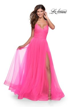 Style 28561 La Femme PInk Size 0 Black Tie $300 Side slit Dress on Queenly