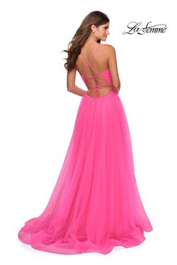 Style 28561 La Femme Pink Size 4 Tall Height Tulle Side slit Dress on Queenly