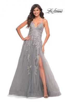 Style 30810 La Femme Silver Size 6 Euphoria Floor Length Pageant Side slit Dress on Queenly