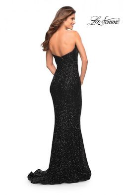 Style 30714 La Femme Black  Size 10 Military Floor Length Strapless Mermaid Dress on Queenly