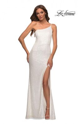 Style 30391 La Femme White Size 10 Tall Height Side slit Dress on Queenly
