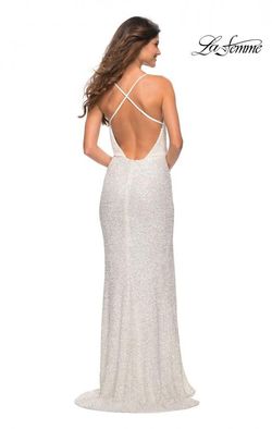 Style 30376 La Femme White Size 6 Tall Height Sequined Side slit Dress on Queenly