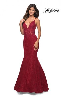 Style 30320 La Femme Red Size 12 Sheer Jersey Mermaid Dress on Queenly