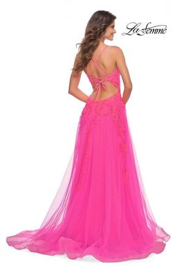 Style 30303 La Femme Pink Size 4 30303 Floor Length Lace Side slit Dress on Queenly
