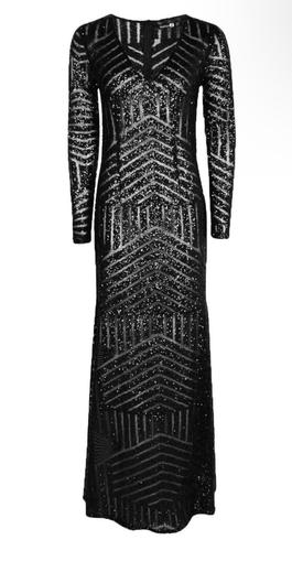 Boohoo Black Size 12 Long Sleeve Floor Length Sequin Straight Dress on Queenly