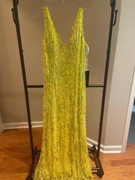 Primavera Yellow Size 16 Short Height Jewelled Straight Dress on Queenly